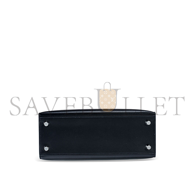 HERMÈS MASTER A BLACK TADELAKT KELLY 25 BOX WITH PALLADIUM HARDWARE (25*17*7cm)